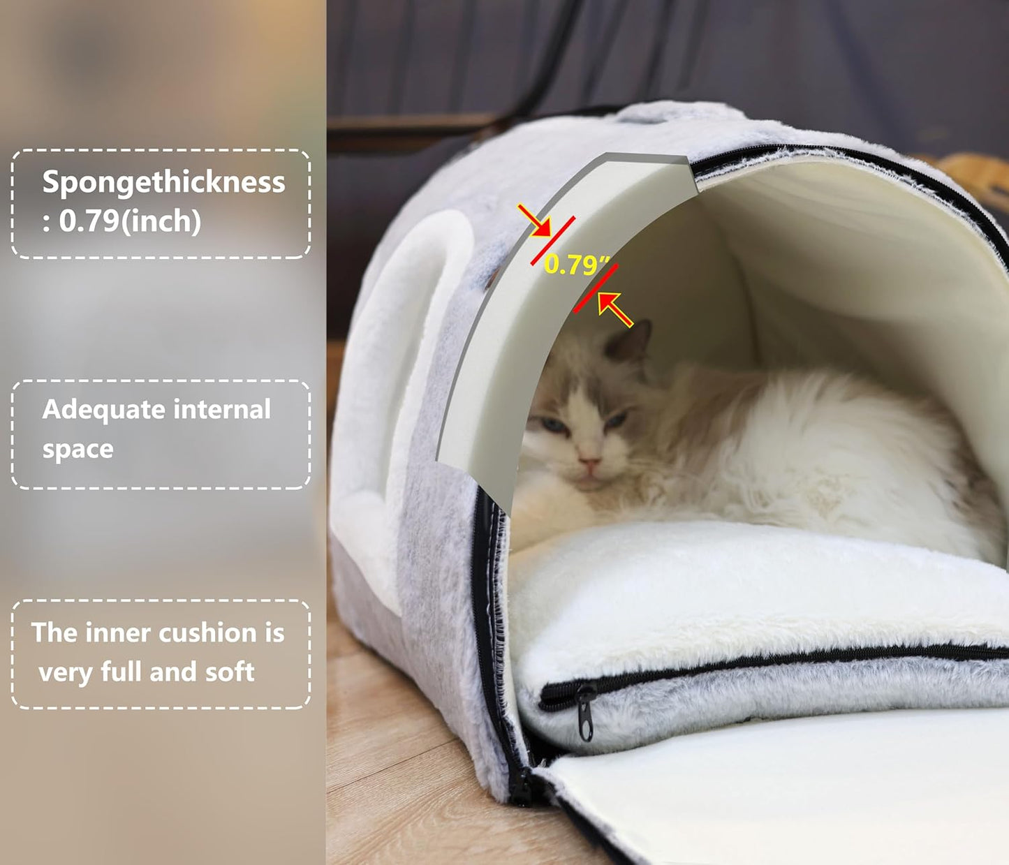 cat Bed cave-cat beds for Indoor Cats,Soft and Comfortable,Cute cat House,with Removable Washable Cushioned Pillow,Enclosed cat Bed,Kitty pet hut、Hideaway,Small Dog Tent, (Gray/Pink)
