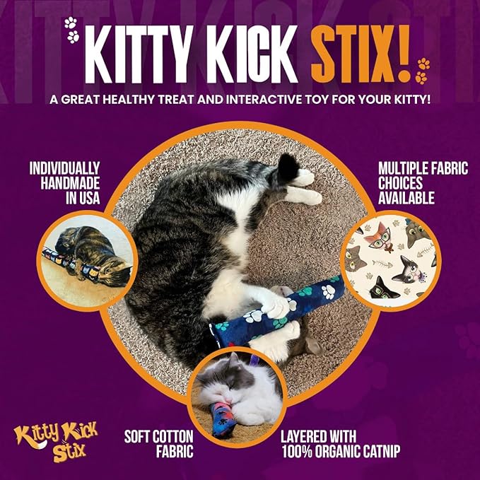 Kitty Kick Stix 15" Catnip Kicker Toy – Set of 2 | Handmade in USA | Interactive Cat & Kitten Toy | Durable Kicker Packed with 100% Potent Catnip for All Breeds (Cat Selfies)