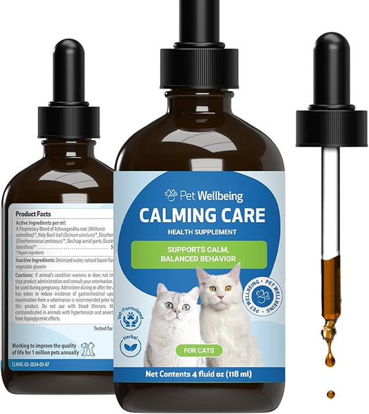 Pet Wellbeing Calming Care for Cats - Veterinarian-Formulated - Calm Support, Relaxed Nervous System, Emotional Balance, Adaptogens - Herbal Supplement 4 oz (118 ml)