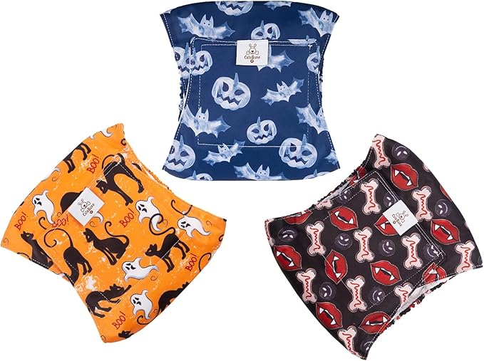 CuteBone Halloween Male Dog Diapers Belly Bands 3 Pack for Male Dogs Wraps Washable Doggie Pants DM22M