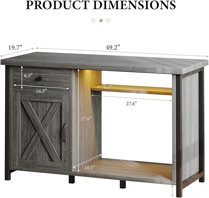 4ever2buy 55 Gallon Fish Tank Stand with LED Light & Power Outlets, 55-75 Gallon Aquarium Stand with Drawer & Barn Door, Cabinet for Fish Tank Accessories Storage for Reptile Tank, Turtle Tank, Gray