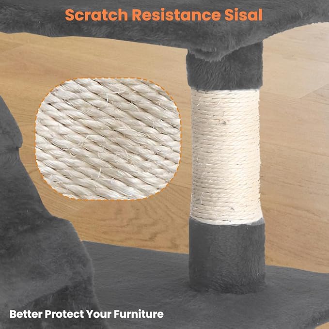 54.7 Inches Cat Tower for Indoor Cats, Multi-Level Cat Condos with Scratching Posts, Hanging Toys, Light Gray