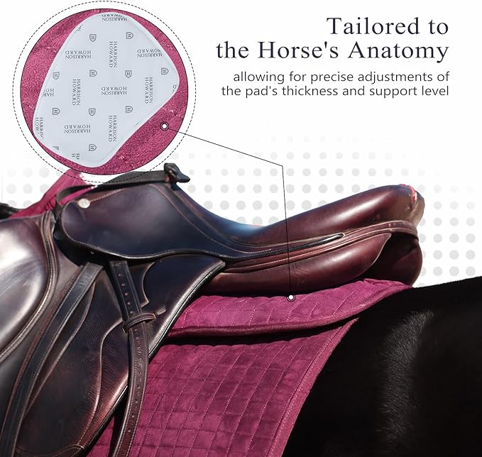 Harrison Howard Correction Half Pad with 4 Pockets and Foam Inserts with Differentiated Thickness Adjustable Horse Riding Pad with Added Cushioning and Comfort