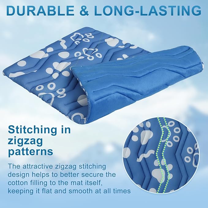 BEAUTYZOO Dog Cooling Mat- Upgraded Thicken Cooling Mat for Large Dogs Reversible(Cool & Warm) Pet Ice Cool Bed Washable & Portable, Summer Crate Pad for Big Dog Puppy Up to 100 lbs, Paw Blue 59X40IN