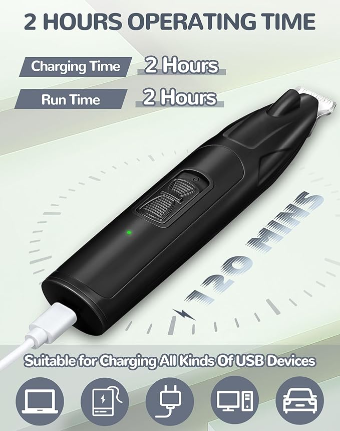 LEYOUFU Dog Clippers for Grooming, 2 Speed Dog Paw Trimmer with LED Light, Rechargeable Low Noise Pet Shaver for Trimming Dogs Cats Hair Around Paws, Eyes, Ears, Face, Rump (Black)