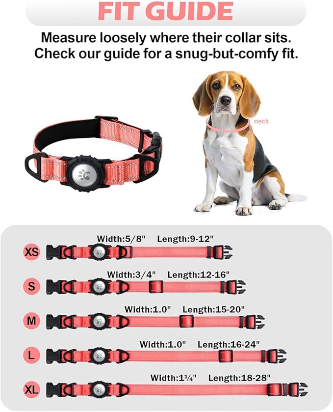 TagME Airtag Dog Collar,Waterproof Reflective Pet Collar with Airtag Holder,Soft Padded and Double D-Rings for Medium Dogs,Baby Pink