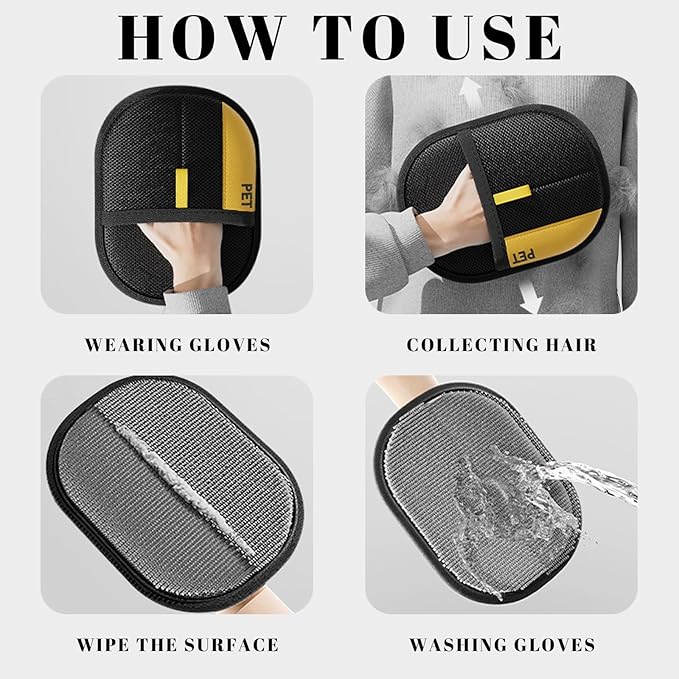 Pet Hair Removal Gloves, Pet Grooming Gloves, Electrostatic Pet Hair Remover Glove for Cats & Dogs, Washable Reusable Pets Hair Remover Tool for Clothing, Furniture, Couch, Car Seat, Curtain (1)