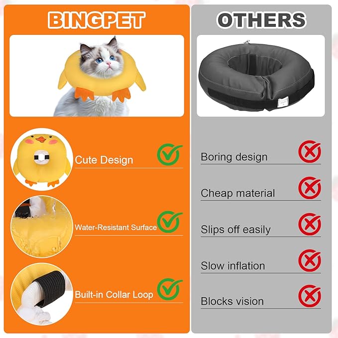 BINGPET Cat Cone Collar Soft,Waterproof Cat Recovery Collar to Stop Licking,Cute Donut Elizabethan e Collar for Cats Kittens Puppies Wound Healing After Surgery(Duck,Small)