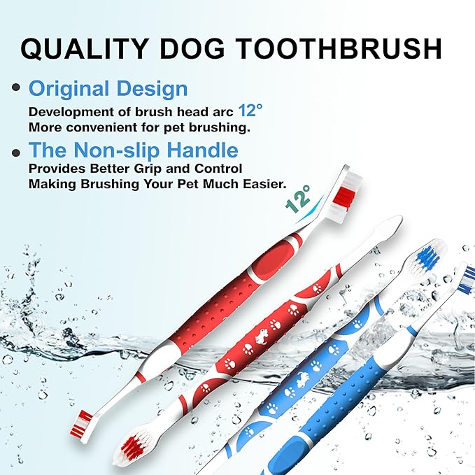 Leoezx™ Professional Pet Toothbrush(4Pcs), Dog & Cat Soft Bristle Double-Sided Brush Head Set, Pet Brushing Teeth to Clean Teeth to Reduce Tartar Buildup, Pet Dental Care Essentials