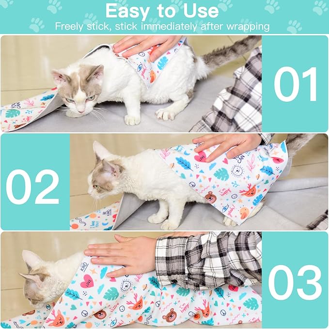21.7" Cat Grooming Wrap, Cat Wrap for Cutting Nails, Self-Adherent Fabric Wrap for Cats, Cat Burrito Wrap Anti-Scratch, Anti-Escape, Multifunctional Swaddle Wrap Pet Tool (Orange Kitten, Large)