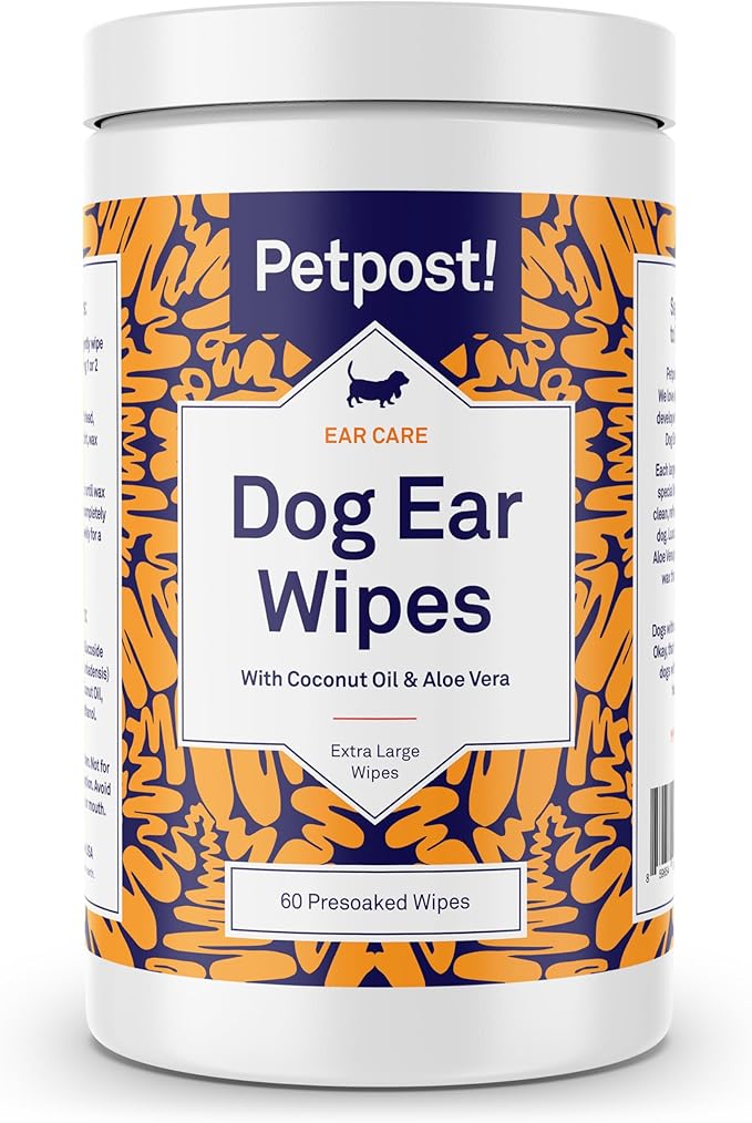 Petpost | Large Dog Ear Cleaner Wipes - Ultra Soft XL Cotton Pads in Coconut Oil Aloe Solution - Remedy for Dog Ear Rinse & Cleanser 60 ct.