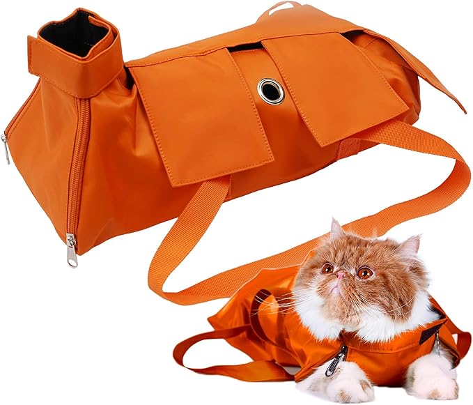 Kukaster Pet Cat’s Restraint Bag for Claw Care Nail Trimming Anti-Scratching Grooming Bag for Cats Medical Examination(Orange-s)