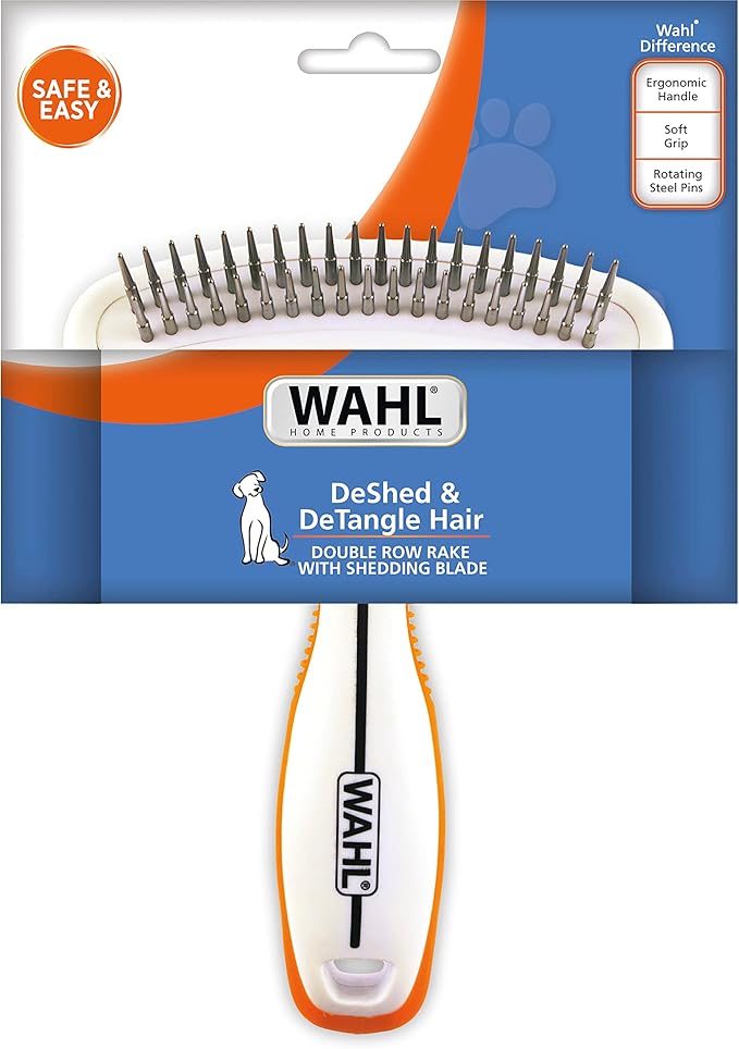 Wahl 2-in-1 Combination Double Row Pet Rake with Hair Shedding Blade for Dog or Cat Fur by The Brand Used by Professionals – Model 858424