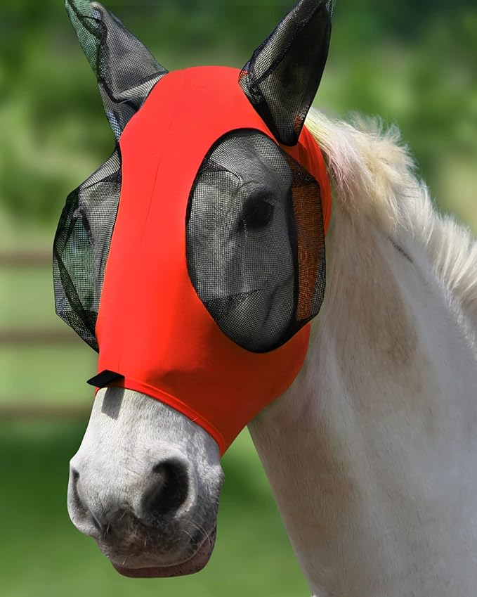 Harrison Howard Super Comfort Stretchy Fly Mask Large Eye Space with UV Protection Soft on Skin with Breathability Lava Red L