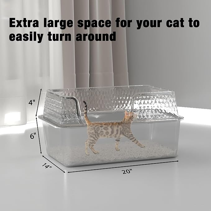 Suhaco Stainless Steel Litter Box Side Entry, Kitty Litter Mat and White Scoop Included Covered Metal High Sided Extra Large Cat Litter Box with Lid Removable Enclosure for Medium Cats (Tall Black)