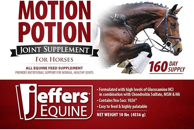 Jeffers Motion Potion Pellets Joint Supplement for Horses, 10 lb- Glucosamine, MSM, Chondroitin, Hyaluronic Acid, & Vitamins. Daily Supplement for Safe, Easy to Feed, Fast Acting for Equine