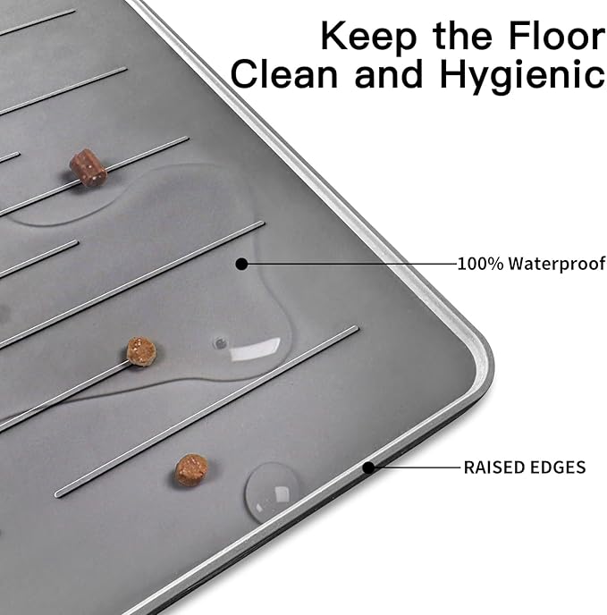 32" x 24" Large Pet Food Mat, Silicone Dog Mats for Food and Water, Nonslip Pet Feeding Mats for Floors,Dog Cat Bowl Mat with Raised Edges, Lake Blue