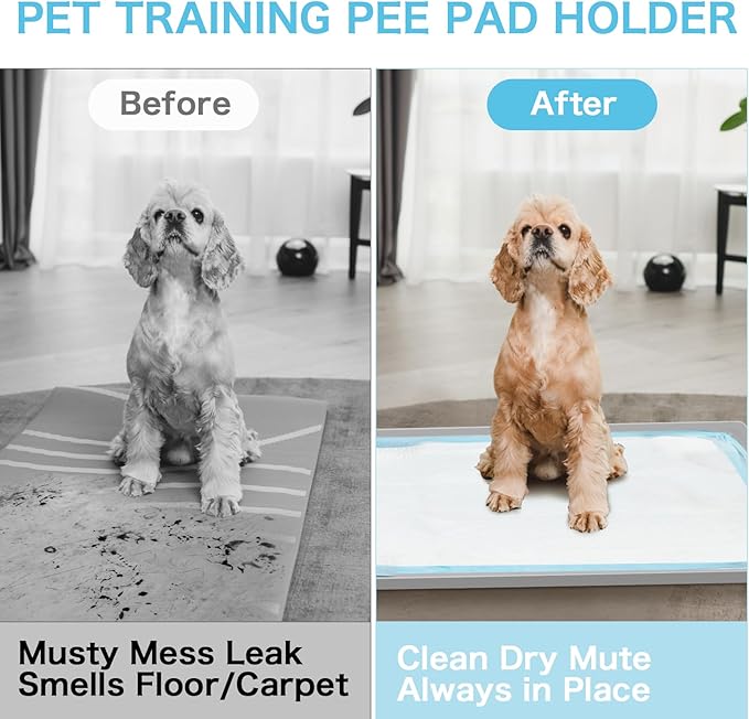 Dog Pee Pad Holder Tray, Non-Slip Puppy Pee Pad Holder, Fits Up to 35" X 24" Training Pads, High Edge Easy to Change Pee Pad Tray,Mat Fit Disposable and Washable Pee Pads