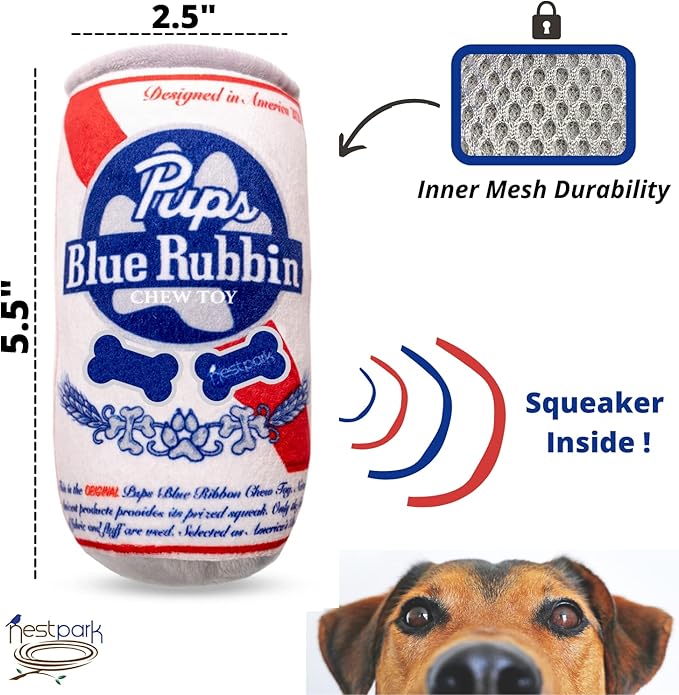 Pup Light and Pups Blue Rubbin - Parody Beer Dog Toys - Funny Plush Squeaky and Crinkle Dog Toys Dog Gifts for Dog Birthday (2 Pack) (Mix)