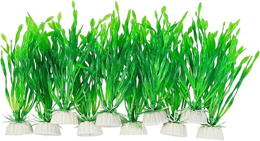 AQUANEAT Fish Tank Artificial Plants, Aquarium Plastic Seaweed Decoration, 4Inch Tall Fake Green Accessories, 10 Packs
