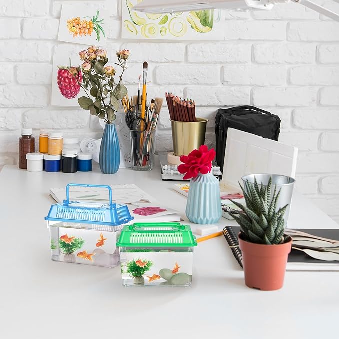 STOBOK 4pcs Mini Portable Fish Tank Animals for Mini Turtles Plastic Terrarium Single Fish Aquarium Reptile Terrarium Habitat Aquarium Breeding Tank Turtle Feeding Box Turtle Holder