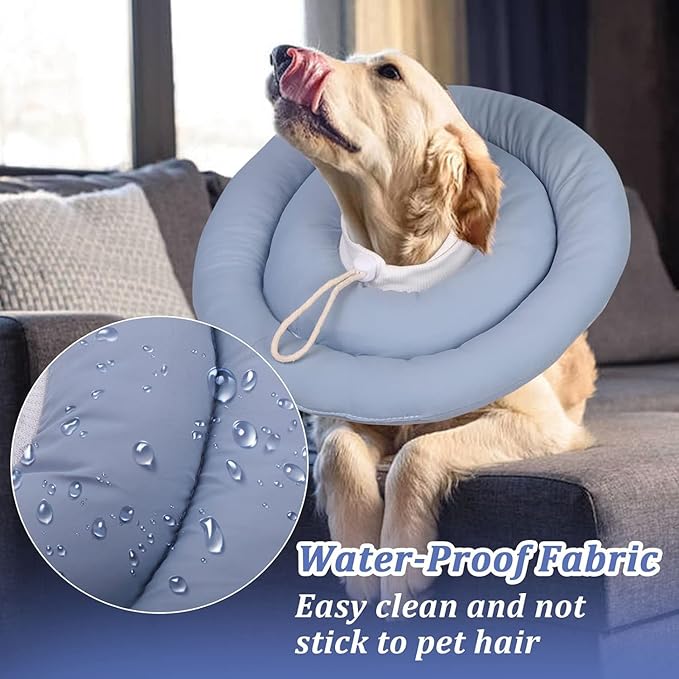 IDOMIK Dog Recovery Collar, Waterproof Soft Dog Cone After Surgery, Comfy Protective Elizabethan Collar Alternative for Dogs Cats, Adjustable Pet Neck Donut Cone Anti-Licking Biting Wounds,Blue,S