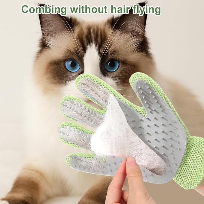 2 in 1 Pet Grooming Glove for Cats & Dogs, Efficient Deshedding Brush Pet Long Short Fur Removal Glove, Gentle Massaging Puppy Kitten Bathing Grooming Brush Tool, Easy Clean Floating Hair Mitt