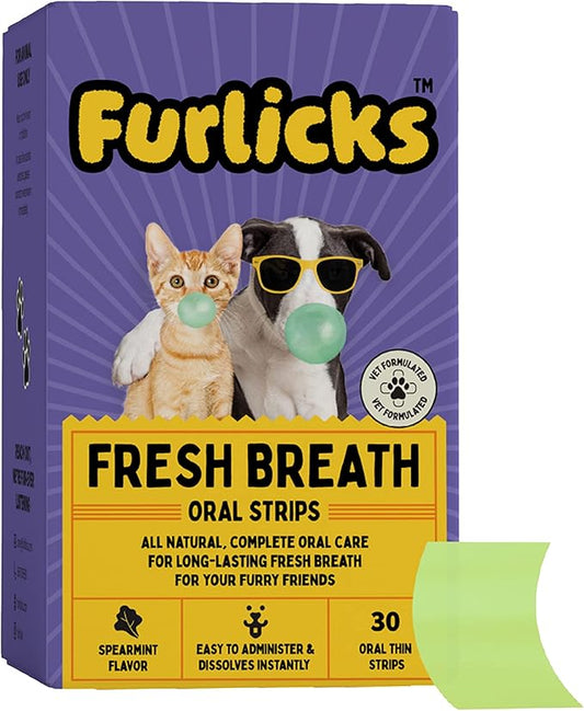 Fresh Breath Oral Strips for Dogs & Cats | Natural Spearmint & Thymol for Easy and Convenient, All-Natural Oral Care (30 Oral Dissolving Strips)