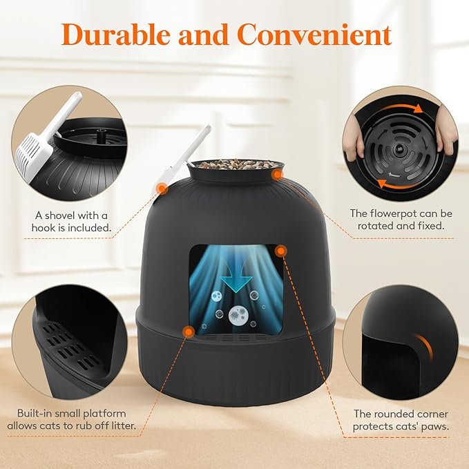 Lifewit 2 Pack Litter Box Cat with Faux Plant & Scoop, Hidden Enclosure Litter Tray with Odor Control & Carbon Filter in Living Room, Bedroom, Corner, Black