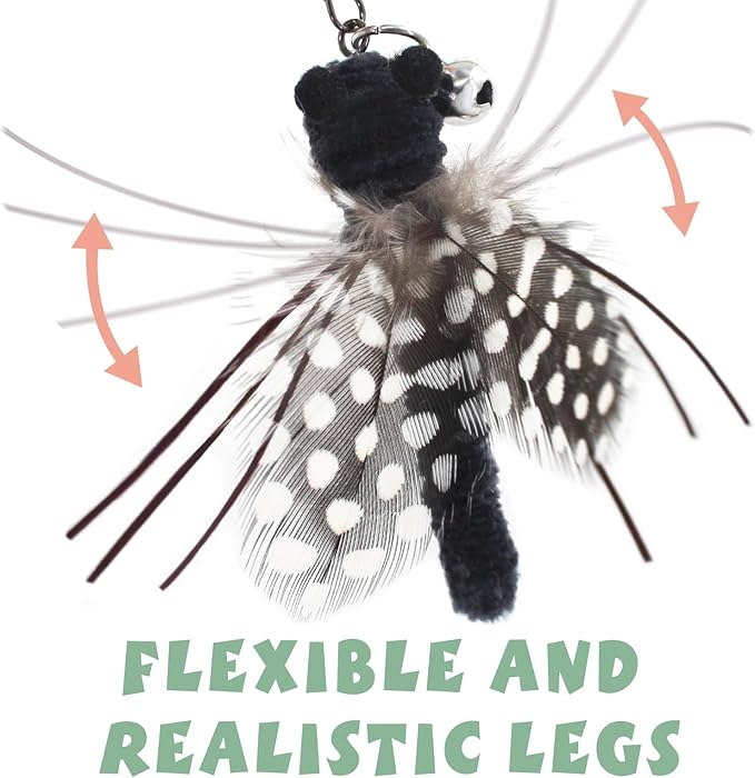 SONGWAY Insect Cat Toys with Feather - 6 Pieces Cat Insect Feather Toy Refills, Teaser Wand Attachments, Interactive Toys for Indoor Cats Kittens