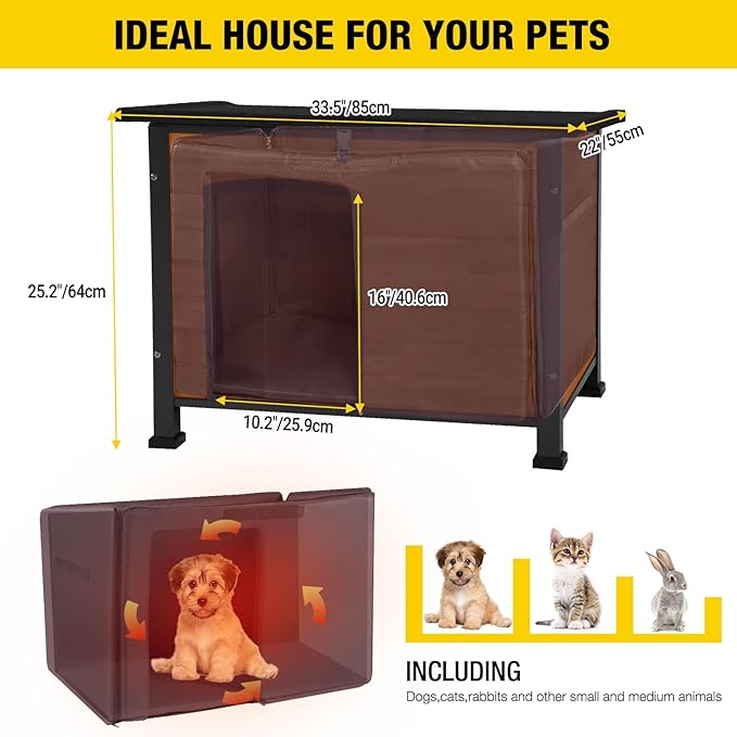 Aivituvin Outdoor Dog House with Insulated Liner Waterproof Dog Kennel for Winter Cat House for Small & Medium & Large Dogs,Cats,Unique All-Around Iron Frame