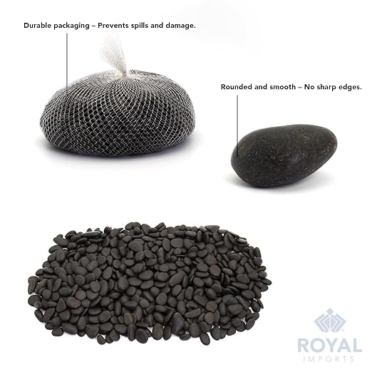 Royal Imports 30LBS River Rocks Decorative Ornamental Pebbles, Garden Landscaping Stones, Gravel Filler for Plants, Vases, Succulents, Home Decor, Aquariums, Crafting, Animal Habitat - Small Black