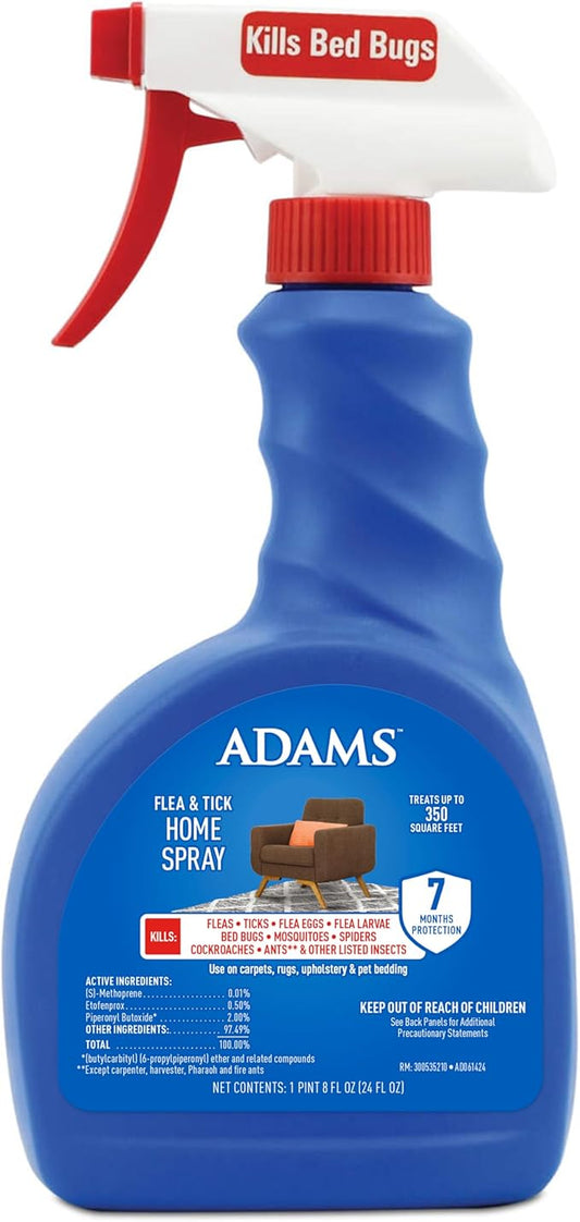 Adams Flea & Tick Home Spray with Precor, Kills Fleas, Flea Eggs, Flea Larvae, Bed Bugs, Ticks, Ants, Cockroaches, Spiders, Mosquitoes And Many Other Listed Nuisance Pests In The Home, 24 Fl Oz