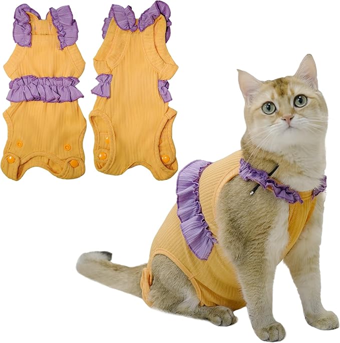 Cat Recovery Suit,Kitten Onesie After Surgery,E-Collar Alternative for Abdominal Wound and Skin Diseases,Soft Breathable Bodysuit After Spay（Orange-m）