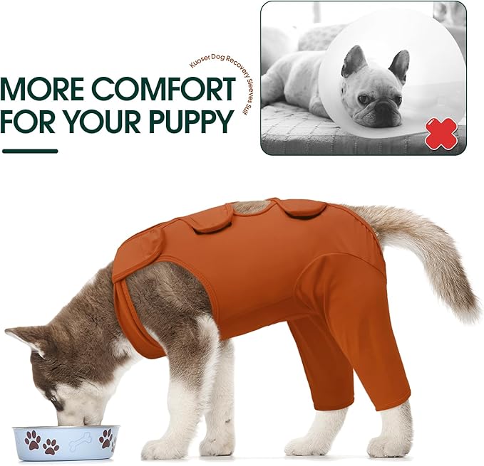 Kuoser Thigh Wound Protective Sleeve for Dogs - Dog Surgery Recovery Suit for Rear Legs - Brown XS