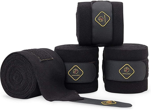 Kavallerie Classic Bandage for Horses, Distributes Pressure Evenly with Therapeutic Breathable Fleece Material, Stretchy, Provides, Leg Protection and Support - Black - (4 Units per Pack)
