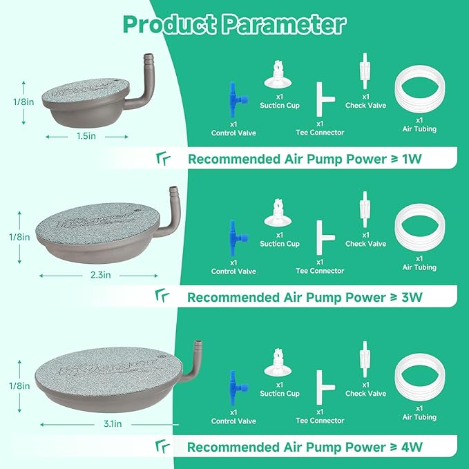hygger Aquarium Air Stone, 1.5 Inch Fish Tank Bubbler Stone Kit Makes Super Tiny Bubbles, Ultra-High Dissolved Airstone with Stainless Steel Base Aquarium Fish Tank and Hydroponic