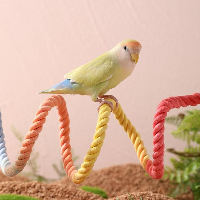 Multi-Color Rope Bird Perch Toys for Parrot Cage Stand, Climbing Swing Accessories for Cockatiel, Parakeets, Budgies, Lovebirds, Conures, Finches - 23.6 inch