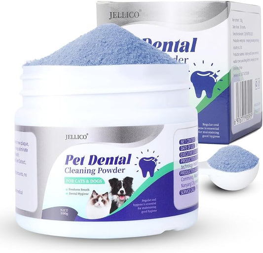 Dog Teeth Cleaning Powder, Dog Dental Powder and Cats Breath Freshener, Bad Breath & Tartar Remover for Pets, Suitable for Large, Medium & Small Canine(Blue)