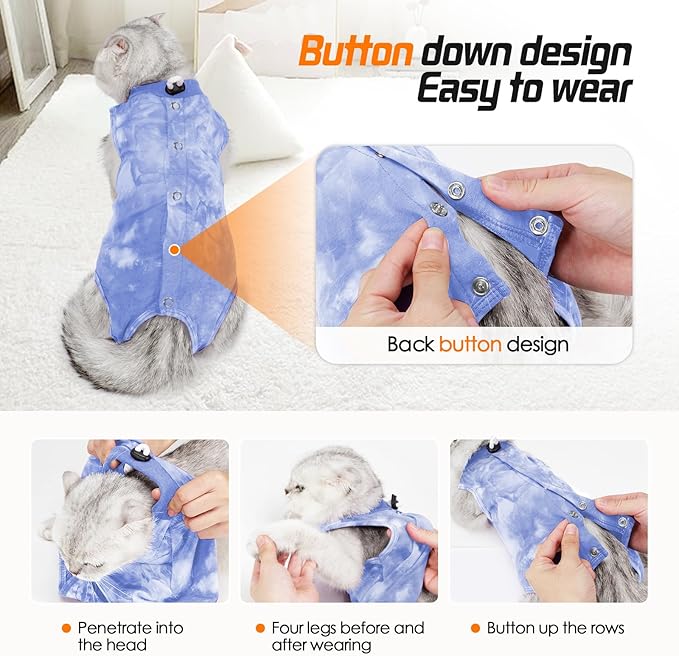 Cat Recovery Suit After Surgery, Recovery Wear for Abdominal Wounds, Onesie Cone E-Collar Alternative - Blue M