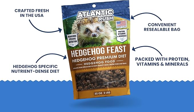 Atlantic Rush Hedgehog Feast Premium Food - 2lb Resealable Bag of Hedge Hog Delite- Small Critter Supplies Hedge Hog Food - Hedgehog Treats- Sourced & Made in The USA