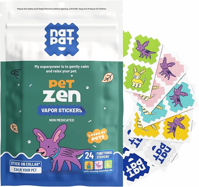 NATPAT Pet Zen Calming Patches for Dogs & Cats – Non-Medicated Effective Stress Relief for Travel, Fireworks & Separation Anxiety - Long Lasting & Non-Toxic (24 Patches) - Locket Sold separetely
