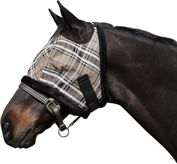 Kensington Fly Mask with Fleece Trim for Horses — Protects Face and Eyes Helps Block Sun Rays While Allowing Full Visibility — Breathable and Non Heat Transferring