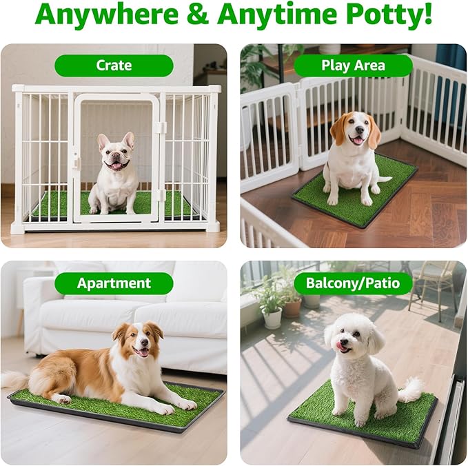 Dog Grass Pet Loo Indoor/Outdoor Portable Potty, Dog Litter Box Full Potty System with Trays, Artificial Grass Patch Balcony Mat and Washable Pee Pad for Puppy Training, Pet Toilet (Tray 35''x23'')