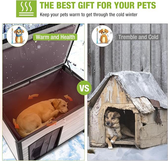 GUTINNEEN Dog House Insulated Outdoor Dog Kennel with Liner for Winter Large(Off-White)