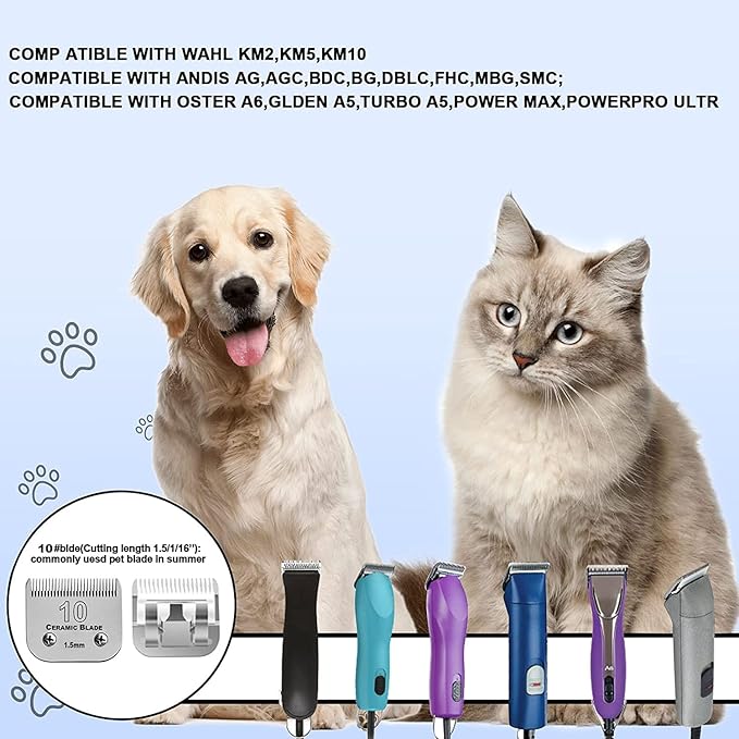 Dog Grooming Clipper Replacement Blades Compatible with Andis Pet Clipper/Oster A5/Wahl KM Series Dog Clipper,Ceramic Blade & Stainless Steel Blade(10+30+40+5FC+7FC)