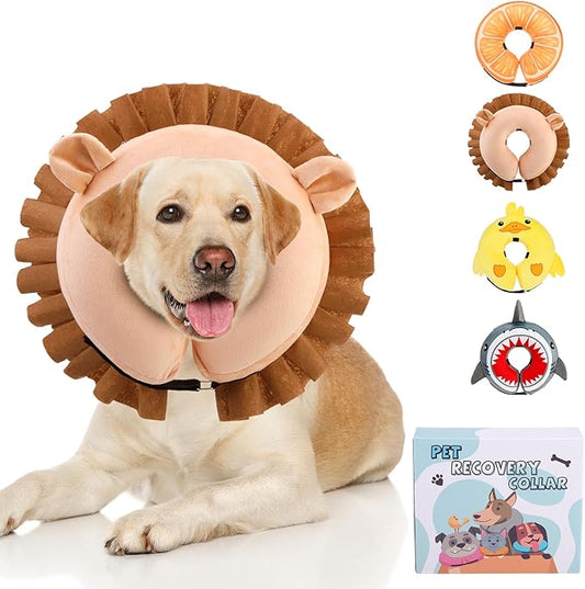 KOOLTAIL Inflatable Dog Cone Collar, Soft Dog Cone Alternative for Large Medium Small Dogs After Surgery, Adjustable Donut Neck Cone for Dogs Cats, Recovery E Collar with Enhanced Anti-Licking,Lion L