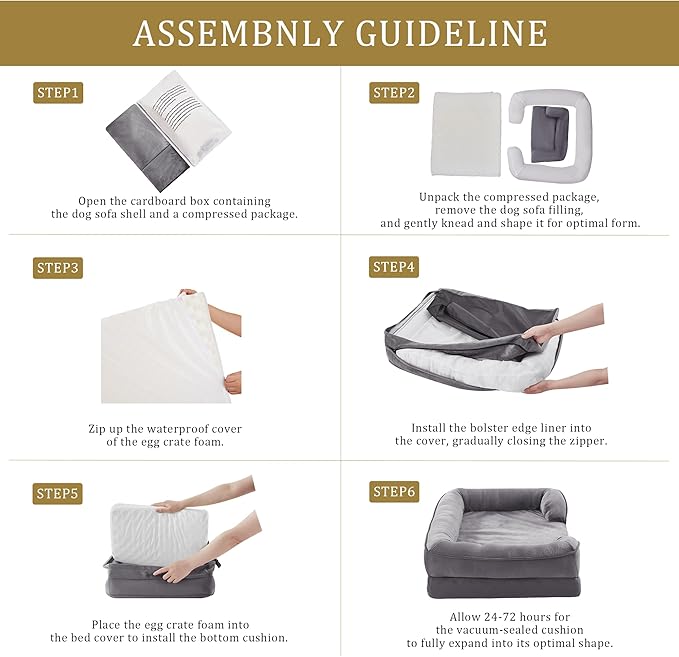 Bedfolks Orthopedic Dog Bed, Waterproof Dog Sofa Bed for Medium Dogs, Egg Foam Pet Couch Bed with Removable Washable Cover and Nonslip Bottom, Dark Grey