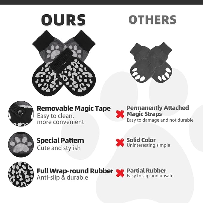 KOOLTAIL Dog Socks for Hot/Cold Pavement to Prevent Licking Paws Scratching,Anti Slip Pet Boots&Paw Protector for Hardwood Floors,Traction Control Grip Booties for Small Medium Large Senior Dogs S