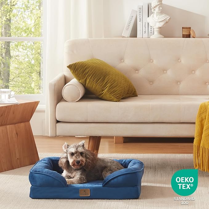 Bedfolks Orthopedic Dog Bed, Waterproof Dog Sofa Bed for Small Dogs & Cats, Egg Foam Pet Couch Bed with Removable Washable Cover and Nonslip Bottom, Navy Blue